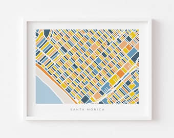 Santa Monica Wall Art Map - Colorful and Minimalist - High Quality Print