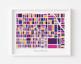 Hollywood Wall Art Map - Colorful and Minimalist - High Quality Print