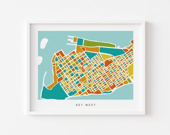 Key West Map Print – Colorful Minimalist Florida Wall Art