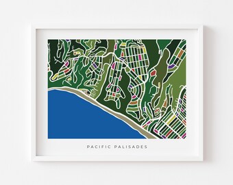 Pacific Palisades Wall Art Map - Minimalist and Colorful - High Quality Print