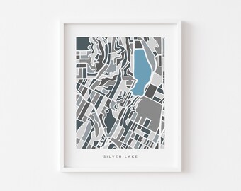 Silver Lake Wall Art Map - Colorful and Minimalist - High Quality Print