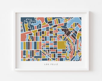 Los Feliz Wall Art Map - Colorful and Minimalist - High Quality Print