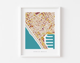 Venice Beach Wall Art Map - Colorful and Minimalist - High Quality Print