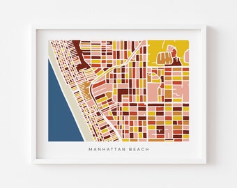 Manhattan Beach Wall Art Map - Colorful and Minimalist - High Quality Print