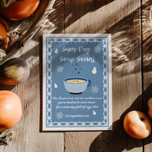 Sjabloon uitnodiging soepfeestje, bewerkbare 5 x 7 afdrukbare uitnodiging, potluck, soepruil, kipnoedel, gezellig