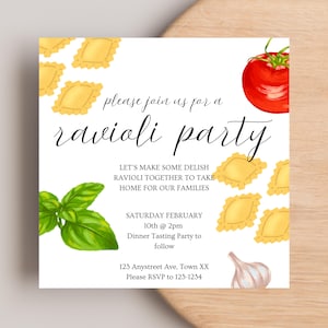 Italian Pasta Dinner Party Invitation Template, Editable Digital Square Invite, Cookbook Club, Pasta and Wine Invite, Aesthetic Dinner