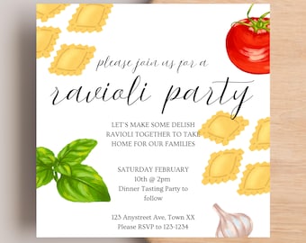 Italian Pasta Dinner Party Invitation: Cookbook Club (Editable Canva Template, Digital Download, Evite)