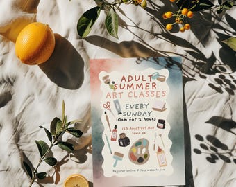 Art Class Invitation, Editable 5x7 Printable Invite, Adult Pottery Summer Event, Paint and Sip