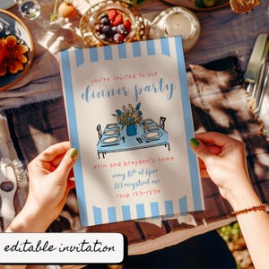 Dinner Party Invitation Template, 5x7 Editable Printable Invite, Couples Supper, Floral Table Setting