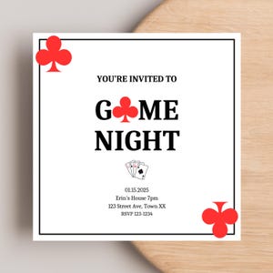 Plantilla de invitación para una noche de juegos, invitación digital 100 % editable, invitación para un juego de cartas, invitación para una noche de póquer, descarga digital, Clubs Aces