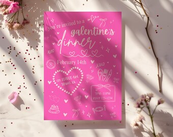 Galentine Dinner Invitation Template, Editable 5x7 Printable Invite, Valentines Girls Night, Dinner Party, Brunch