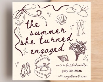 Bachelorette Party Invitation: The Summer I Turned Engaged, Conrad, Coastal (Editable Canva Template, Digital Evite)