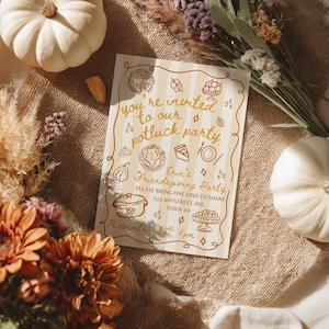 Potluck Invitation Template, Editable 5x7 Printable Invite, Friendsgiving, Thanksgiving Dinner, Christmas Supper
