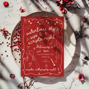 Plantilla de invitación de San Valentín, editable, imprimible, de 5x7, con frases y guiones, caligrafía para parejas.
