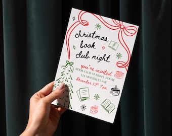 Christmas Book Club Invitation: Whimsical Book Exchange, Play Haus (Editable Canva Template, 5x7 Printable)