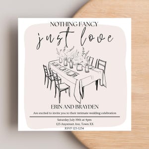 Nothing Fancy Just Love Elopement Invitation Template, 100% Editable Digital Square Invite, Intimate Wedding Evite, Elopement Announcement