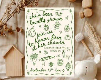 Baby Shower Invitation Template, Editable 5x7 Printable Invite, Locally Grown Baby, Market Theme, Spring