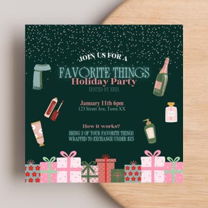 Favourite Things Party Invitation: Gift Exchange (Editable Canva Template, Digital Download, Evite)