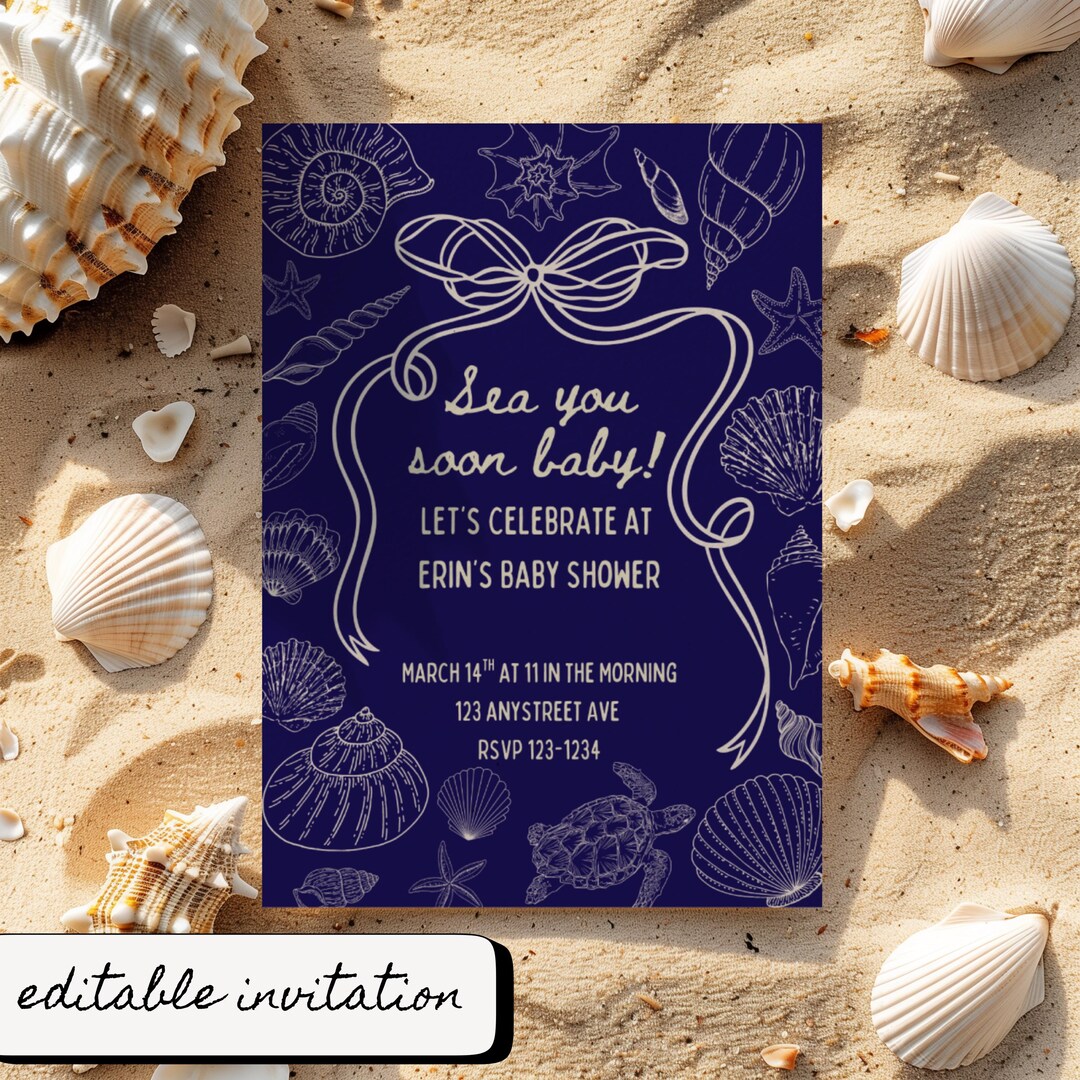 Sea You Soon Baby Shower Invitation Template, Editable 5x7 Printable ...