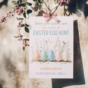Easter Egg Hunt Invitation Template, Editable 5x7 Printable Invite, Pastel Eggs, Scavenger Hunt Party