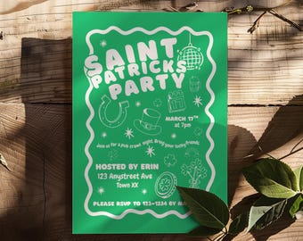 St. Patrick's Day Party Invitation Template, Editable 5x7 Printable Invite, Luck of the Irish, Pub