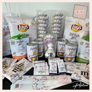 Personalized confectionery, personalized candies, personalized drink, personalized birthday decoration, unicorn or theme of your choice