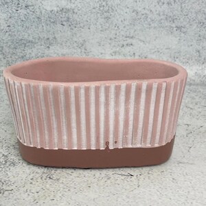Ceramic Planter Pot Striped Oval Flower Succulent Herb Plant Indoor Outdoor 18cm