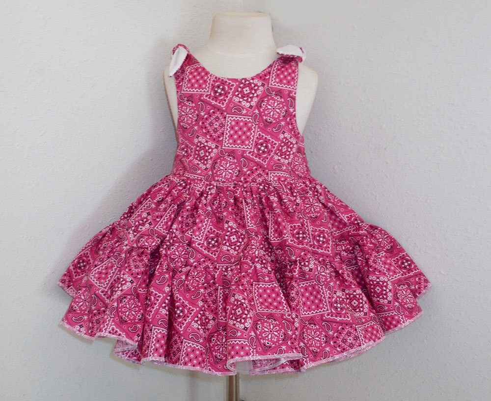 Cowgirl Twirly Sundress Boutique Dress Hot Pink Bandana print | Etsy