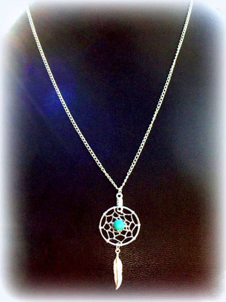BLUE SKY Dream catcher necklace with Turquoise turquoise dreamcatcher necklace silver dream catcher necklace dreamcatcher necklace