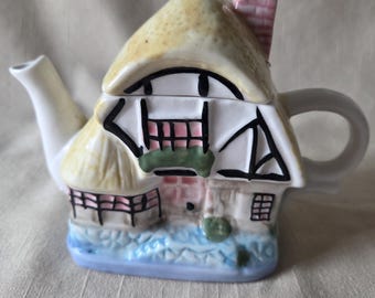 English Country Charm Teapot by Houston Harvest, Vintage Cottage Ceramic Teapot, Tea Party Decor Collectible