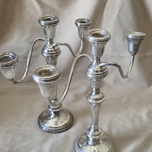 Pair of Vintage Preisner 3 Candle  Candelabras Weighted Sterling Silver Candleholders