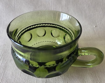 Holiday Celebration Drinkware! 12 Emerald Green Vintage Indiana Glass Kings Crown Thumbprint Cups  | Handled Depression Style Glassware