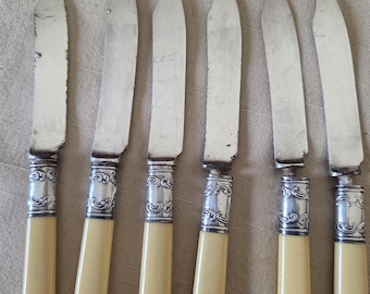 Rare Antique Find: 6 Sterling and Bone Knives by Landers, Frary & Clark's Aetna Works