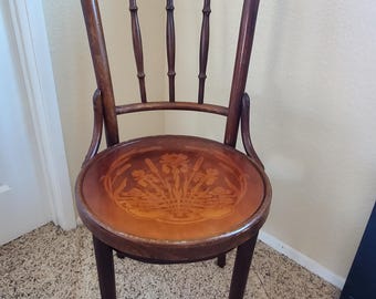 Rare Antique 1920’s Mudson J. & J. Kohn Bentwood Thonet Bistro Cafe Chair: Seat with Iris Design