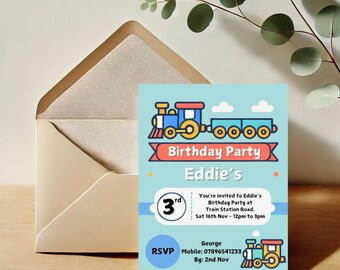 Train Birthday Invitation, Kids Birthday Invite, Personalised Electronic Digital Instant Download, Printable Editable, Invite 7