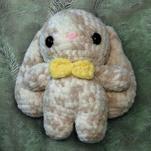 Crochet Bunny Plushie: Handmade Stuffed Rabbit with Yellow Bow