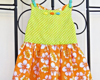 Girl's Sundress with a taste of Hawaii size 6 to 9 months all cotton tieback full skirt