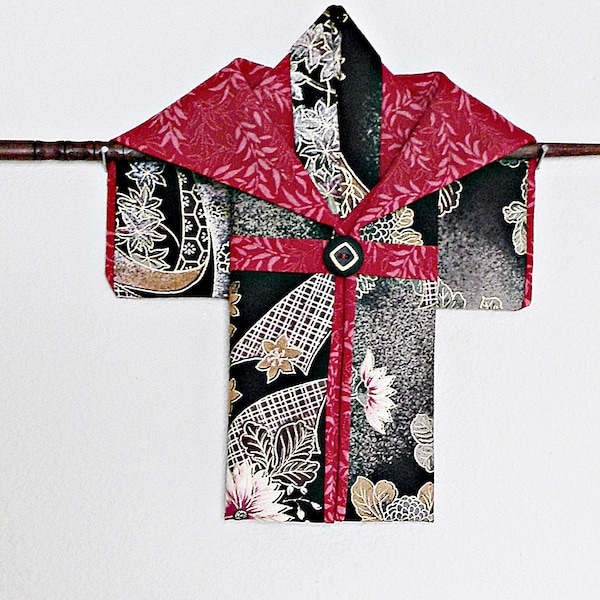 Small Kimono Wall Hanging made from vintage Asian fabrics & hung by chopstick 7 1/4" x 6 3/4"