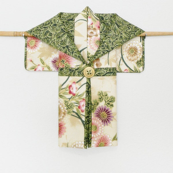 Small Kimono Wall Hanging made from vintage Asian fabrics & hung by chopstick 7 1/4" x 6 3/4"