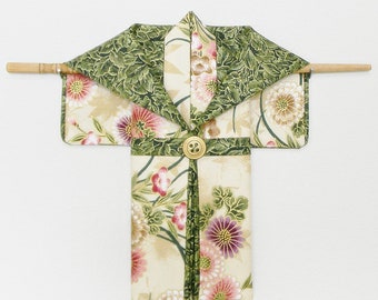 Small Kimono Wall Hanging made from vintage Asian fabrics & hung by chopstick 7 1/4" x 6 3/4"