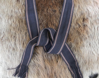 Beautiful vintage handwoven SASH charcoal with light brown borders and fringed ends