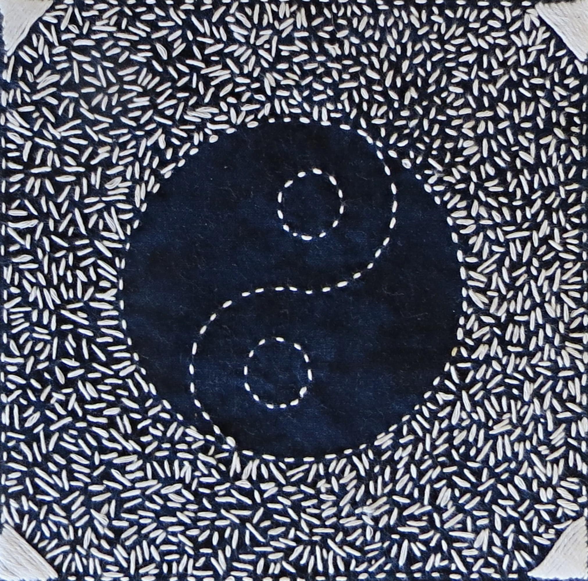 STITCHERY ~ Sashiko Yin Yang: Indigo Blue Linen Wall Art