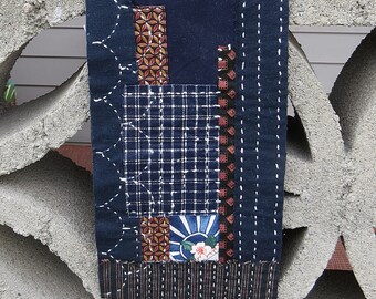 Boro Sashiko patchwork RISING SUN Indigo blue for mending jeans jackets, wall hanging