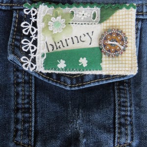 St. Patrick's Day PIN from small vintage scraps to show your IRISHNESS or wannabe IRISH ~ "blarney"
