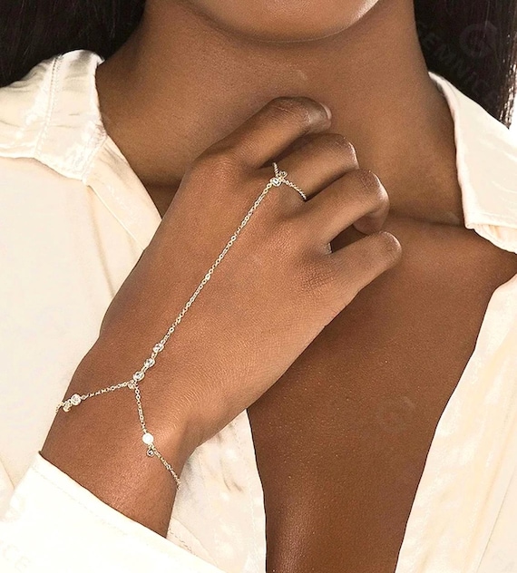 Hand Chain Bracelet Ring Hand Chain 14K Dainty Finger Bracelet Zircon Hand Jewelry Gold Bracelet For Women Trendy Summer Essentials Stuff Fashion Boho