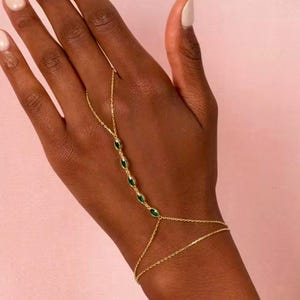 Emerald Hand Chain Ring Bracelet Dainty Hand Chain Delicate Gold Jewelry Gold Hand Jewelry Hand Chain for Women Gift for women birthday gift