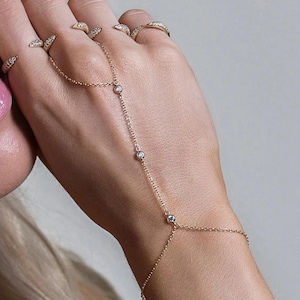 Gold Hand Chain Bracelet - Ring Bracelet - Dainty Gold Hand Chain -Unique Hand Bracelet - Minimalist Gold Hand Chain - Festival Hand Jewelry