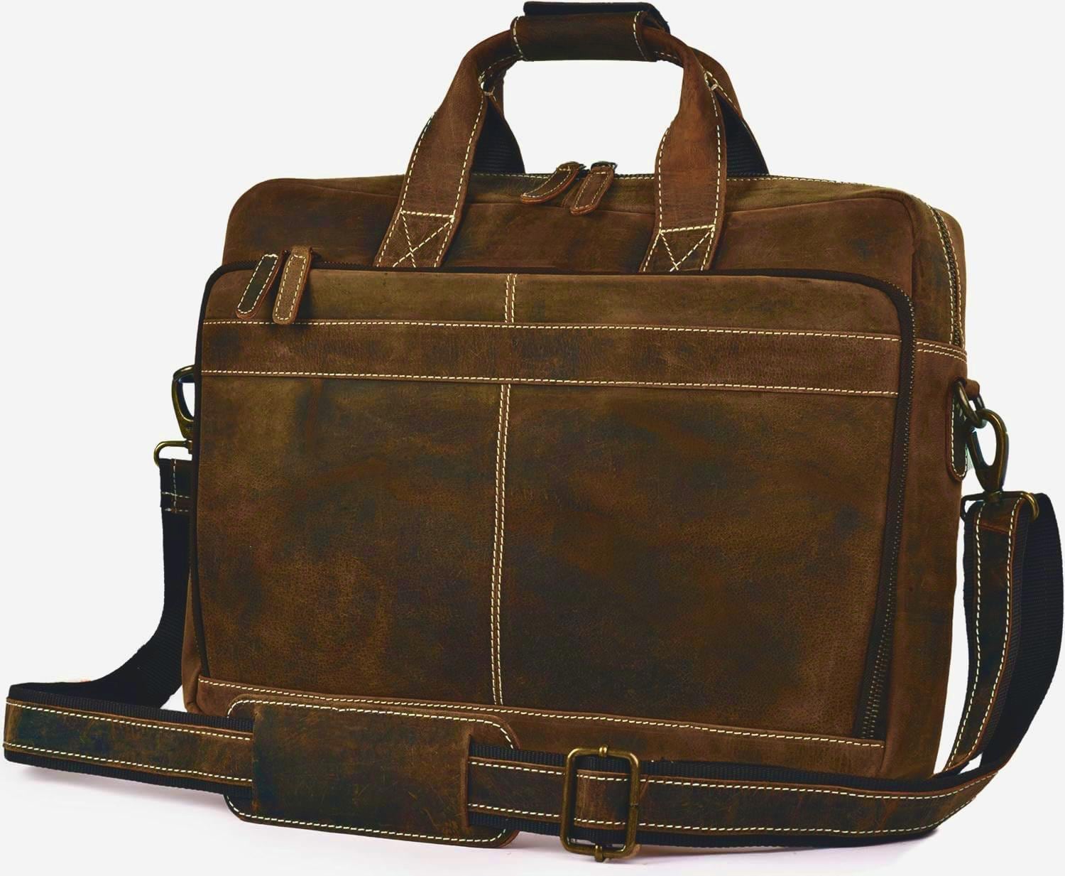 Full-Grain Leather Laptop Messenger Bag - 16 Inch Brown Leather Briefcase