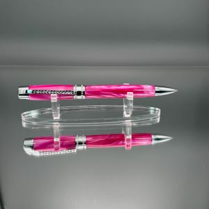 Princess Twist Ball Point Pen Chrome with Clear Swarovski Crystals Pink Acrylic