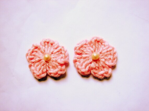 Items similar to Light Pink Crochet Knit Flower Hair Clips or Brooch ...